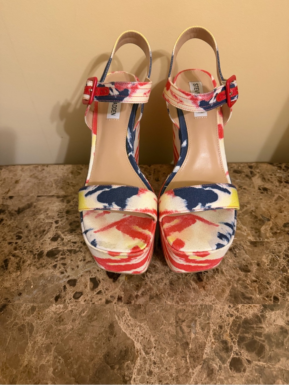 Steve Madden Multicolor Jean Tie Dye Canvas Platform Sandals